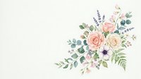 Delicate watercolor floral arrangement with roses, lavender, and anemones on white background, isolated for wedding cards and invitations.