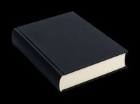 Closed black hardcover book with cream pages isolated on transparent background, ready for educational, publishing, and design projects including t-shirt graphics and print-on-demand products.