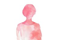 Soft pink watercolor silhouette of woman figure on white background, minimalist artistic portrait showing gentle feminine shape and delicate wash technique.