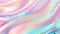 Smooth flowing waves in soft pastel colors create dreamy holographic effect with pink, mint and blue iridescent gradients merging into ethereal abstract background.
