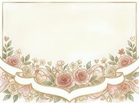 Vintage floral border with roses, leaves, and decorative ribbons on cream background. Isolated design element suitable for invitations, cards, and wedding stationery projects.