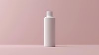 White cosmetic bottle on pink background, minimalist product photography for beauty and skincare packaging mockup design. Clean modern composition.