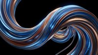 Dynamic flowing ribbons in blue and copper tones creating elegant wave motion on black background for modern digital art and abstract design projects.
