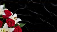 Elegant red roses and white lilies arrangement on luxurious black marble background for romantic occasions, weddings, valentines day celebrations.