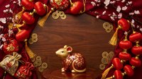 Red lanterns and gold coins arranged on wooden surface with festive decorations for lunar new year celebrations and traditional holiday design projects.