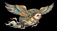 Ornate mythical creature with colorful patterned wings and flowing tail, isolated on transparent background. Ready for t-shirt design, clipart, stickers, sublimation, and print-on-demand projects.
