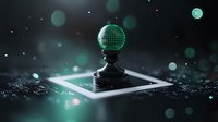 Glowing green disco ball on dark surface with bokeh lights and neon square frame creates futuristic nightclub atmosphere. Suitable for party and entertainment designs.