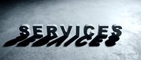 Bold SERVICES letters casting dramatic shadows on concrete floor, conveying professionalism and business solutions for corporate marketing.