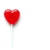 Red heart-shaped lollipop candy on white stick isolated on white background for Valentine's Day romance sweet treat confectionery design projects.