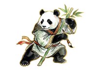 Giant panda holding bamboo branch, isolated on white background, suitable for children's illustrations, educational materials, wildlife designs, and decorative clipart applications.