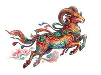 Ornate decorative ram with vibrant swirling patterns, flowing mane, and colorful embellishments isolated on transparent background. Ready for t-shirt design, clipart, stickers, sublimation, and print-on-demand projects.