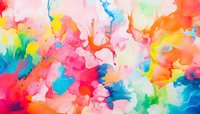 Vibrant watercolor paint splashes in rainbow colors creating abstract artistic background with flowing pigments and organic shapes for creative projects.