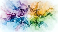 Abstract watercolor ink blots in rainbow colors flowing and blending together creating organic fluid shapes on white background for creative design projects.