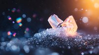 Glowing crystal clusters with magical bokeh lights on dark background, mystical mineral formation with sparkles and dreamy atmosphere for spiritual designs.