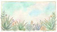 Soft watercolor succulents and aloe plants border a pastel background with golden frame, creating a serene botanical design for cards and invitations.