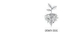 Young plant sprout growing from tangled root system with circuit patterns symbolizing innovation and business development on white background.