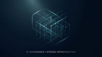 AI governance and ethical infrastructure concept with interconnected geometric wireframe cubes on dark background, representing data security, compliance, and responsible technology frameworks.