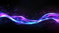 Magical glowing wave with purple and blue neon light effect on black background, sparkling particles creating dynamic motion trail for modern design.
