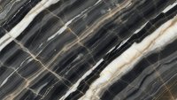 Dark marble texture with dramatic veining in black, white and gold tones creating luxurious natural stone pattern for interior design and architectural applications.