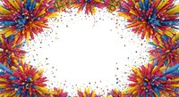 Colorful paint splatter bursts frame white center space, ideal for festive designs, party invitations, event posters, and celebratory graphics on isolated background.