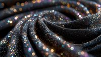 Shimmering black fabric with holographic glitter creating elegant swirls and folds, catching light with rainbow reflections for fashion and textile design.