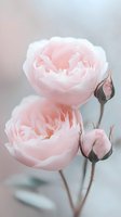 Delicate pale pink garden roses with buds on soft blurred background, creating romantic atmosphere for wedding invitations and feminine designs.
