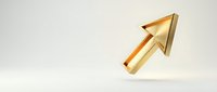 Golden arrow pointing upward on white background, symbolizing growth, success, and positive business direction for corporate presentations and financial concepts.