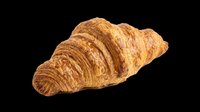Freshly baked golden croissant isolated on transparent background, ready for bakery menus, food blogs, stickers, print on demand, and T-shirt design use.