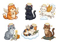Cute cats with halos and wings isolated on white background, ready for t-shirt designs, stickers, clipart and merchandise applications.