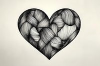 Heart shape filled with flowing, intertwined hair-like lines creating dimensional braided pattern in black and white pencil style drawing on light background.