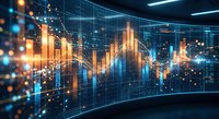 Digital financial data visualization with glowing charts and graphs displaying market trends and analytics in futuristic holographic interface for business analysis.