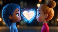 Two diverse young women sharing magical glowing heart between them, romantic fantasy animation style artwork with bokeh light background.