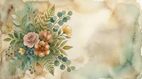 Vintage floral arrangement with roses, ferns, and botanical elements on aged, watercolor-textured background. Suitable for greeting cards, invitations, and decorative designs.