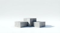 Minimalist concrete cube blocks arranged as modern geometric display podiums on white background for product presentation and contemporary design.