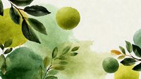 Watercolor botanical composition with green leaves and circular shapes on soft green background. Perfect for nature-themed designs.