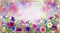 Watercolor floral frame with colorful pansies and green leaves on soft gradient background. Spring garden border design for greeting cards and invitations.