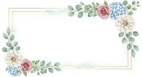 Watercolor floral frame with roses, hydrangeas, and eucalyptus leaves on white background. Isolated design element for invitations, cards, and wedding stationery projects.