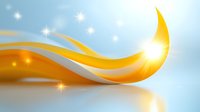 Glowing golden wave with sparkles and light effects on soft blue background with reflection, suitable for abstract business presentations and creative designs.