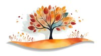 Watercolor autumn tree with colorful leaves on orange hill isolated on white background for seasonal design projects and fall decorations.