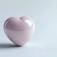Soft pink glossy heart shape on light blue background with gentle shadow and reflection, minimalist romantic design element for valentines and love concepts.