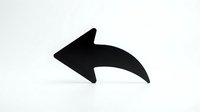 Black curved arrow pointing left on white background isolated for graphic design and web interface elements.
