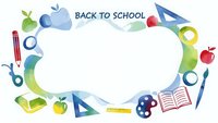 Back to school frame with educational supplies including apples, books, pencils, scissors, rulers and paint palette on white background for design.