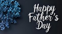 Happy Father's Day greeting card with blue decorative flowers on dark background for celebration and family appreciation.