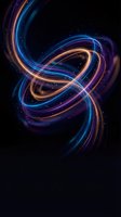 Abstract neon light trails forming dynamic swirls in space with glowing particles and cosmic energy waves on dark background for digital art projects.