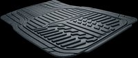 Black rubber car floor mat with deep channels and grip pattern, isolated on transparent background. Ready for automotive design, print-on-demand products, and digital mockups.