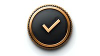 Elegant bronze and black checkmark badge with metallic circular frame and textured edge detail on white background, isolated for design projects.