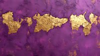 Luxurious gold leaf texture on rich purple background with cracked and peeling effect creates dramatic abstract art pattern for luxury design projects.