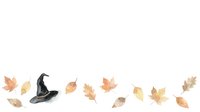 Isolated autumn leaves and witch hat scattered on white background, ready for fall season designs, greeting cards, and seasonal marketing materials.
