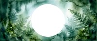 Watercolor fern leaves frame with white circle space for text. Green botanical border with natural foliage elements for organic design projects.