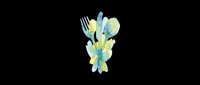 Watercolor iris flower with soft blue, green, and yellow petals isolated on transparent background, ready for t-shirt designs, clipart, stickers, sublimation, and print-on-demand projects.